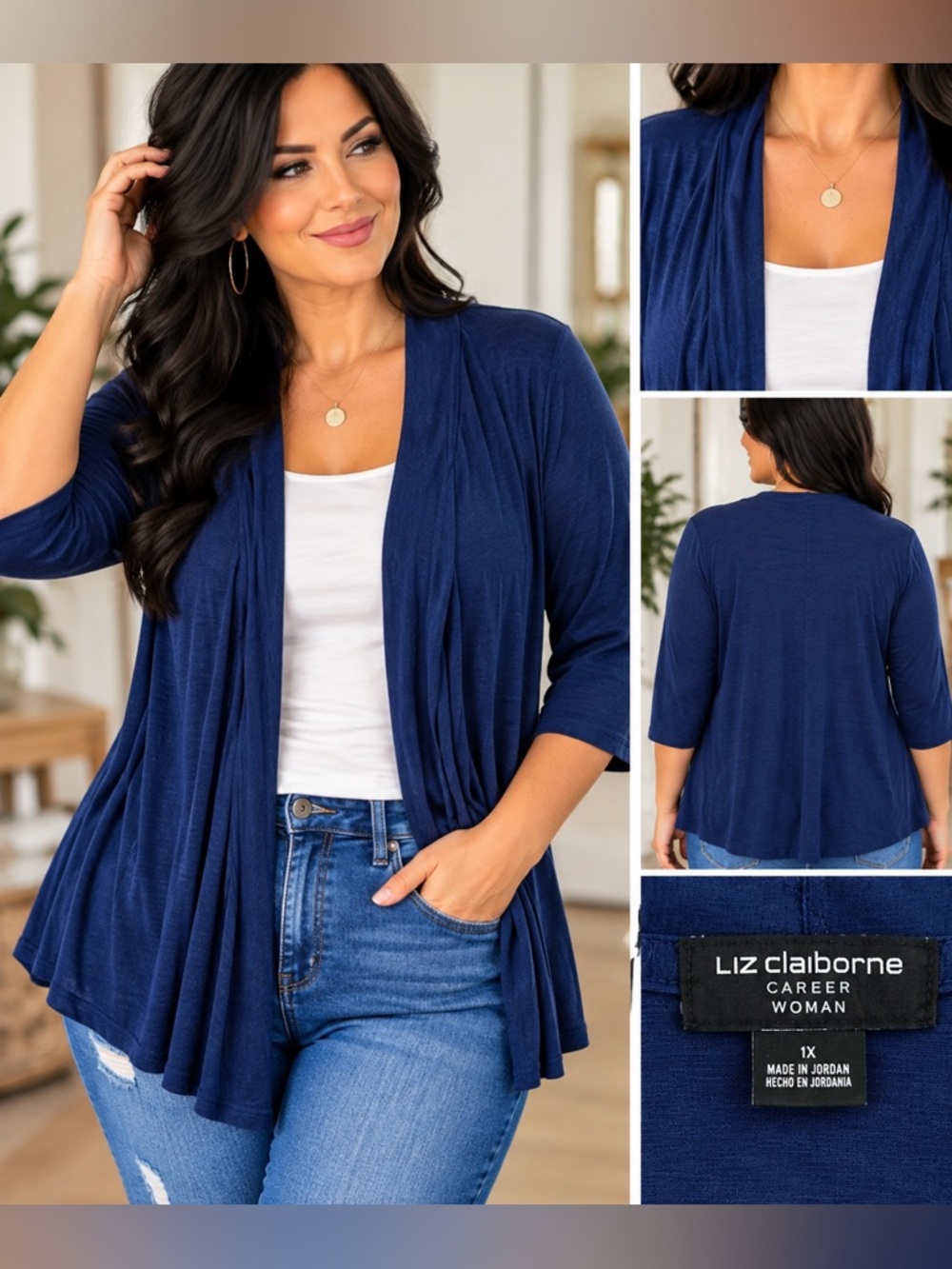 💙 Liz Claiborne Royal Blue Woman’s Open-Front Cardigan – 1X